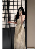 Niulatu A Line V Neckline Ankle Length Lace Prom Dresses Evening Dress HZ1110
