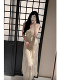 Niulatu A Line V Neckline Ankle Length Lace Prom Dresses Evening Dress HZ1110