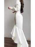 Niulatu High Low V Neckline Ankle Length White Prom Dresses Evening Dress HZ1110