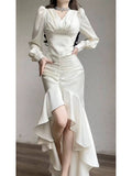 Niulatu High Low V Neckline Ankle Length White Prom Dresses Evening Dress HZ1110