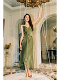 Niulatu Sheath Spaghetti Straps Sleeveless Olive Green Prom Dresses Evening Dress HZ1110