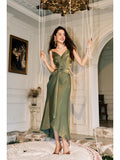 Niulatu Sheath Spaghetti Straps Sleeveless Olive Green Prom Dresses Evening Dress HZ1110