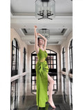 Niulatu Sheath Spaghetti Straps Sleeveless Green Slit Prom Dresses Evening Dress HZ1110