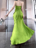 Niulatu Sheath Spaghetti Straps Sleeveless Green Slit Prom Dresses Evening Dress HZ1110