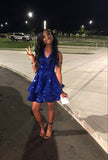 Niulatu Women Royal Blue Sequin Homecoming Dress A line Spaghetti Straps With Ruffles HZ1110