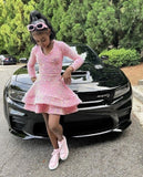 Niulatu Cocktail Dresses A-Line V-Neck Long Sleeve Shiny Sequin Homecoming Dresses HZ1110