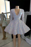 Niulatu V-neck A-line Mini Prom Dress With Beading Homecoming Dresses HZ1110