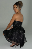 Niulatu V-neck A-line Mini Prom Dress With Bow Black Homecoming Dresses HZ1110