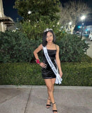 Niulatu Black Women Homecoming Dress Sheath Spaghetti Straps With Ruffles HZ1110