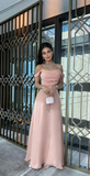 Niulatu A Line Off The Shoulder Strapless Pink Long Prom Dresses Evening Dress With Ruffles HZ1110