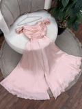 Niulatu A Line Off The Shoulder Strapless Pink Long Prom Dresses Evening Dress With Ruffles HZ1110