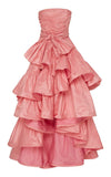 Niulatu Gown Strapless Pink Long Prom Dresses Evening Dress With Ruffles HZ1110