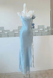 Niulatu Sheath Spaghetti Straps Light Sky Blue Prom Dress With Flower HZ1110