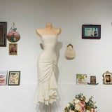 Niulatu Sheath Spaghetti Straps Ivory Prom Dress With Ruffles HZ1110