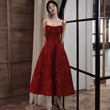 Niulatu A Line Spaghetti Straps Red Prom Dresses Lace Birthday Outfits HZ1110