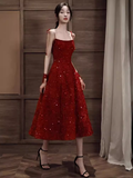 Niulatu A Line Spaghetti Straps Red Prom Dresses Lace Birthday Outfits HZ1110