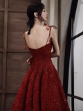 Niulatu A Line Spaghetti Straps Red Prom Dresses Lace Birthday Outfits HZ1110