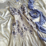 Niulatu A line Spaghetti Straps Long Chiffon Prom Dresses With Beads HZ1110