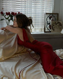 Niulatu Sheath Off The Shoulder Long Red Prom Dresses HZ1110