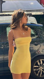 Niulatu Sheath Spaghetti Straps Yellow Homecoming Dresses Short Hoco Dress For Teens HZ1110