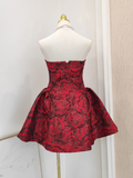 Niulatu Ball Gown Strapless Red Satin Floral Cocktail Dress Short Birthday Outfits SD402