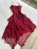 Niulatu High Low Spaghetti Straps Sleeveless Burgundy Chiffon Prom Dresses Evening Gowns HZ1110
