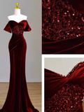 Niulatu Mermaid Burgundy Off The Shoulder Long Prom Dresses Satin Birthday Outfits HZ1110