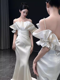 Niulatu Mermaid Strapless White Long Prom Dresses HZ1110