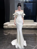 Niulatu Mermaid Strapless White Long Prom Dresses HZ1110
