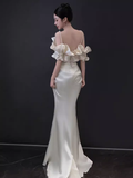 Niulatu Mermaid Strapless White Long Prom Dresses HZ1110