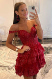 Niulatu Lace Sequin Homecoming Dress Off The Shoulder Hoco Dress Red Ruffle Graduation Dresses HZ1110