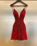 Niulatu Red Beaded Homecoming Dresses Bodycon Mini Party Dress HZ1110