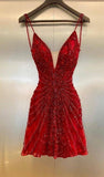 Niulatu Red Beaded Homecoming Dresses Bodycon Mini Party Dress HZ1110