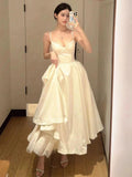 Niulatu Ball Gown Spaghetti Straps White Satin Ankle Length Prom Dresses Evening Gowns HZ1110