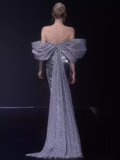 Niulatu Mermaid Strapless Sequin Silver Slit Prom Dresses Long Birthday Outfits HZ1110