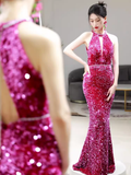 Niulatu Mermaid Scoop Neckline Sequin Prom Dresses Long Birthday Outfits HZ1110
