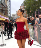 Niulatu Sheath Straps Burgundy Homecoming Dresses Short Hoco Dress With Flowers HZ1110