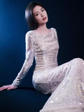 Niulatu Mermaid Scoop Neckline Silver Sequin Prom Dresses Long Birthday Outfits HZ1110
