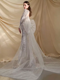 Niulatu Mermaid Scoop Neckline Silver Sequin Prom Dresses Long Birthday Outfits HZ1110
