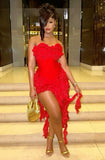 Niulatu High Low Sweetheart Red Ruffles Prom Dresses Birthday Party Dress HZ1110