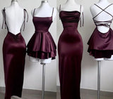 Niulatu Sheath Spaghetti Straps Burgundy Backless Prom Dresses Birthday Party Dress HZ1110