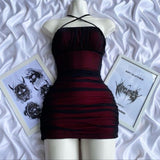 Niulatu Sheath Halter Black Burgundy Homecoming Dresses Short Cocktail Dress With Ruffles HZ1110