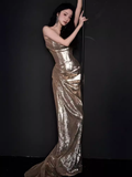 Niulatu Mermaid Strapless Neckline Sequin Prom Dresses Long Birthday Outfits HZ1110