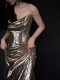 Niulatu Mermaid Strapless Neckline Sequin Prom Dresses Long Birthday Outfits HZ1110