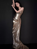 Niulatu Mermaid Strapless Neckline Sequin Prom Dresses Long Birthday Outfits HZ1110