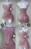 Niulatu Sheath Strapless Pink Sequin Homecoming Dresses Short Birthday Dress HZ1110
