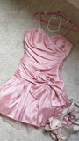 Niulatu A line Straps Pink Satin Homecoming Dresses Short Birthday Dress With Bow HZ1110