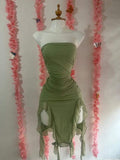 Niulatu Sheath Strapless Green Chiffon Homecoming Dresses Short Birthday Dress With Ruffles HZ1110