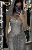 Niulatu Mermaid Square Neckline Sequin Silver Long Prom Dresses Glitter Evening Dress HZ1110