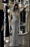 Niulatu Mermaid Square Neckline Sequin Silver Long Prom Dresses Glitter Evening Dress HZ1110